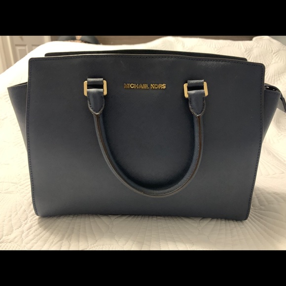MICHAEL Michael Kors Handbags - Selma Medium Saffiano Leather Satchel (Navy Blue)